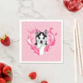 Husky Welpe rosa Herz Punkte スタンダードカクテルナプキン