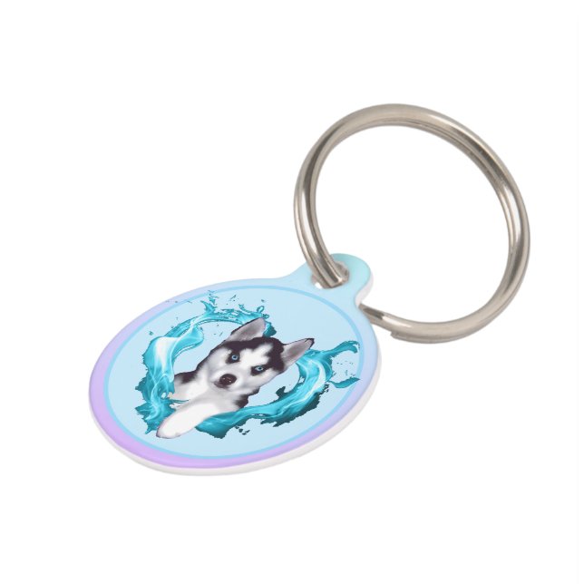 Huskywelpe mit Herz hellblau Rüde ペット　ネームタグ (側面)