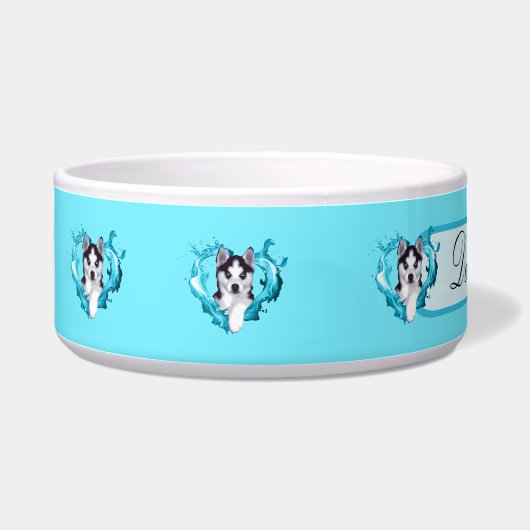 Huskywelpe mit Herz hellblau Rüde ボウル (左)