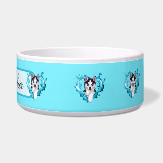 Huskywelpe mit Herz hellblau Rüde ボウル (右)