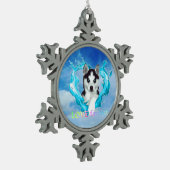 Huskywelpe mit Herz hellblau Rüde love forever スノーフレークピューターオーナメント (左)