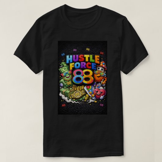 Hustle Force 88 ブラックTシャツ Tシャツ (デザイン正面)