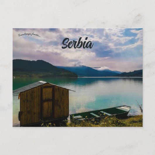 Hut and Boat on Lake Zavojセルビア ポストカード (正面)