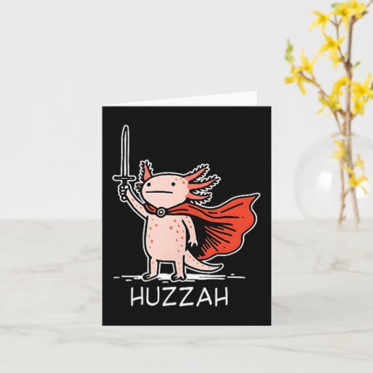 Huzzah Axolotl Knight Funny Sword Meme Quote  カード (黄色い花)