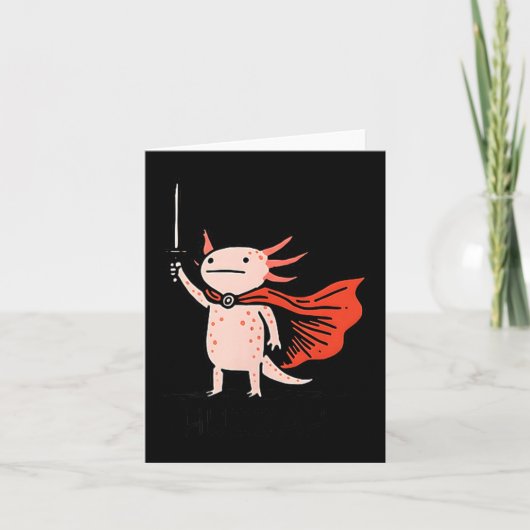 Huzzah Axolotl Knight Funny Sword Meme Quote  カード (正面)