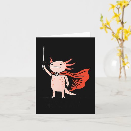 Huzzah Axolotl Knight Funny Sword Meme Quote  カード (黄色い花)