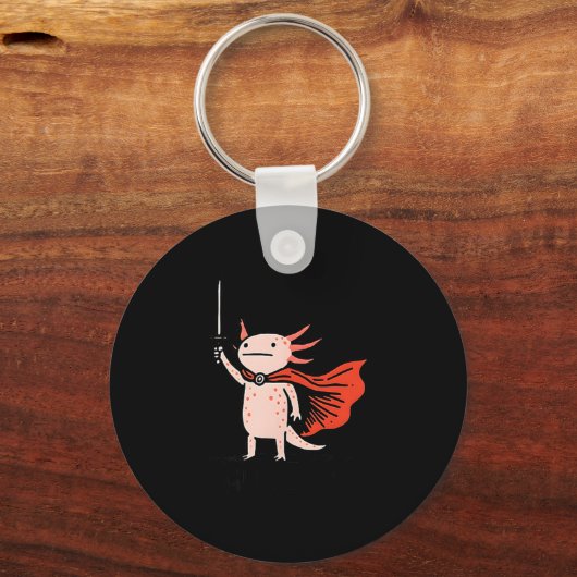 Huzzah Axolotl Knight Funny Sword Meme Quote  キーホルダー (正面)