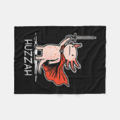 Huzzah Axolotl Knight Funny Sword Meme Quote  フリースブランケット (正面(横))