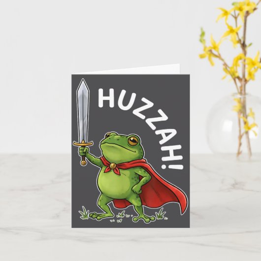 Huzzah Frog Knight Funny Sword Meme Frog Quote Men カード (黄色い花)