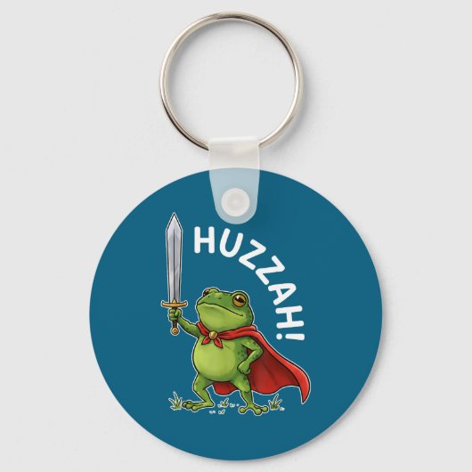 Huzzah Frog Knight Funny Sword Meme Frog Quote Men キーホルダー (正面)