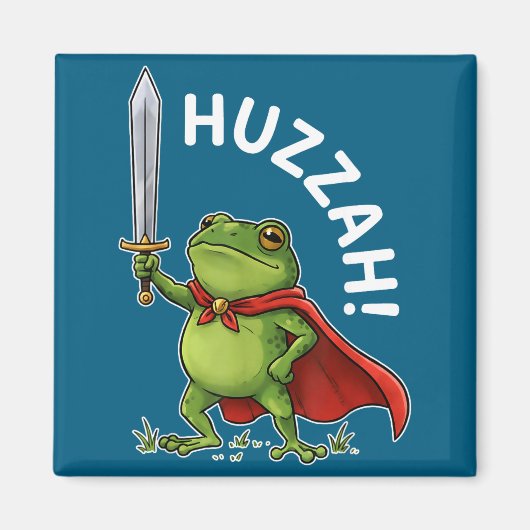 Huzzah Frog Knight Funny Sword Meme Frog Quote Men マグネット (正面)