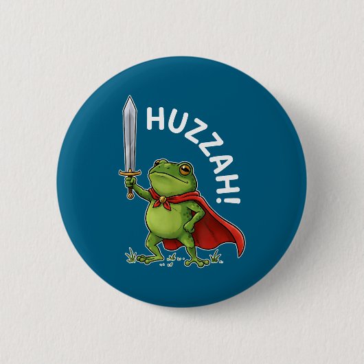 Huzzah Frog Knight Funny Sword Meme Frog Quote Men 缶バッジ (正面)