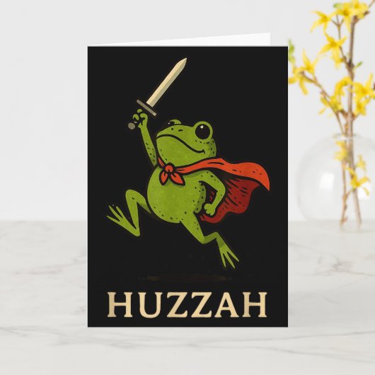 Huzzah Frog Knight Funny Sword Meme Quote  カード (黄色い花)