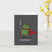 Huzzah Frog Knight Funny Sword Meme Quote  カード (黄色い花)