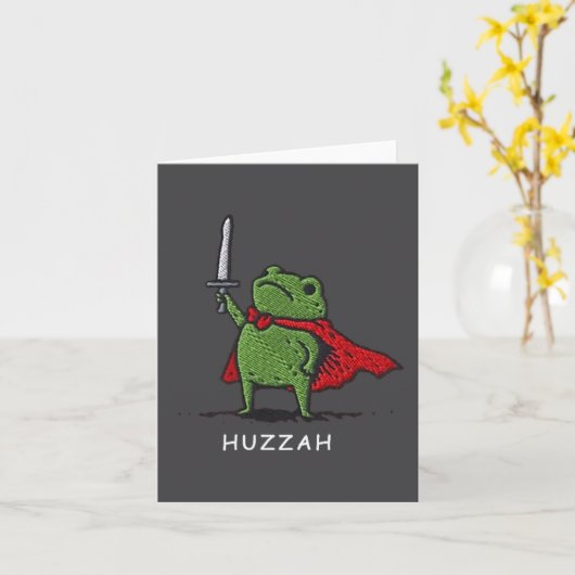 Huzzah Frog Knight Funny Sword Meme Quote  カード (黄色い花)