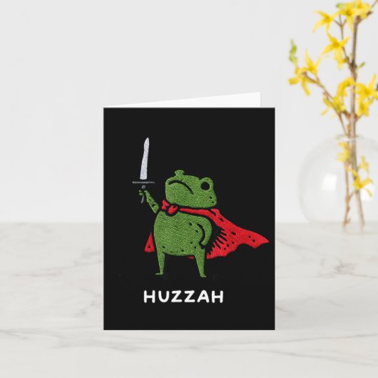 Huzzah Frog Knight Funny Sword Meme Quote  カード (黄色い花)