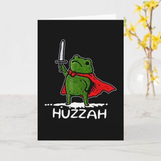 Huzzah Frog Knight Funny Sword Meme Quote  カード (黄色い花)