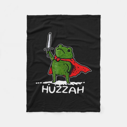 Huzzah Frog Knight Funny Sword Meme Quote  フリースブランケット (正面)