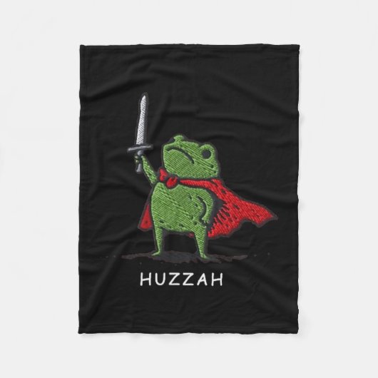 Huzzah Frog Knight Funny Sword Meme Quote  フリースブランケット (正面)