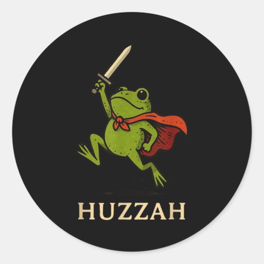 Huzzah Frog Knight Funny Sword Meme Quote  ラウンドシール (正面)