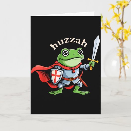 Huzzah Frog Knight Funny Sword Meme Quote Medieval カード (黄色い花)