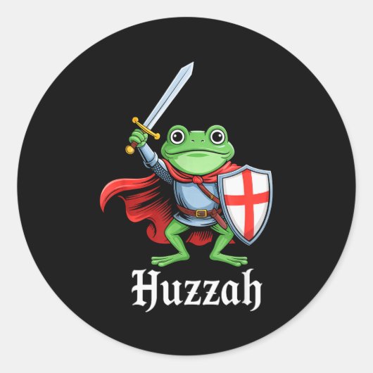 Huzzah Frog Knight Funny Sword Meme Quote Medieval ラウンドシール (正面)