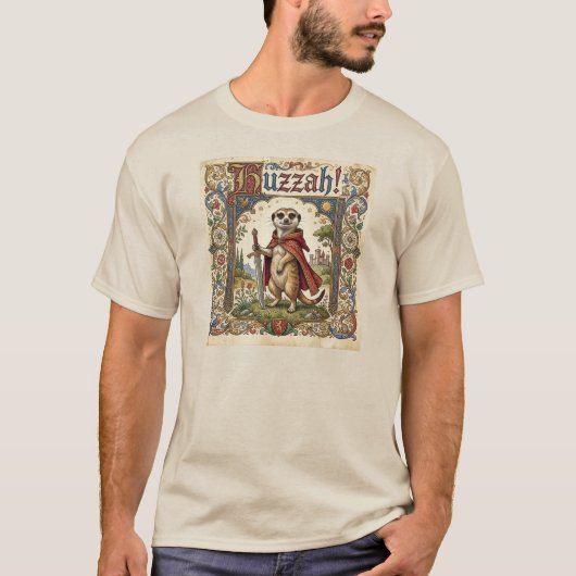 Huzzah Meerkat Medieval Knight Cute Illustration Tシャツ (正面)