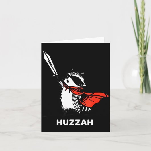 Huzzah Raccoon Knight Funny Sword Meme Quote  カード (正面)