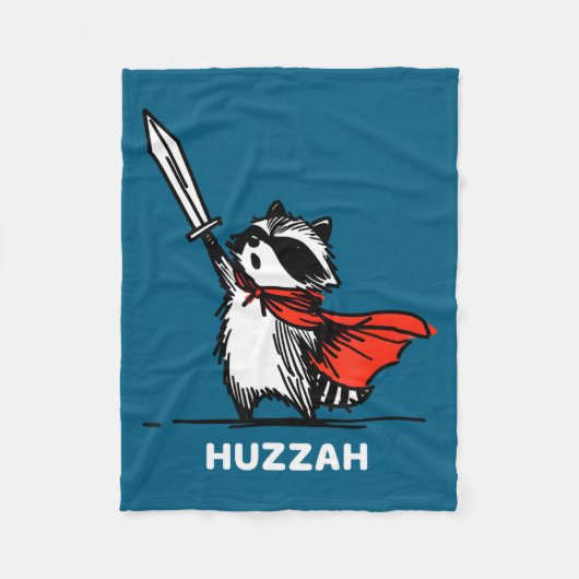Huzzah Raccoon Knight Funny Sword Meme Quote  フリースブランケット (正面)