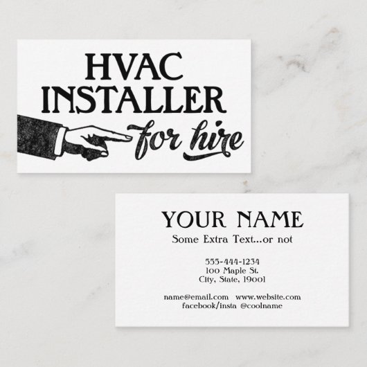 HVACインストーラ名刺 – カッコいいヴィンテージ 名刺 (正面/裏面)