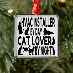 HVACインストーラ猫好き メタルオーナメント