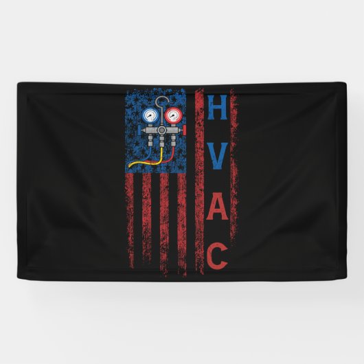 HVACテクニシャンアメリカ国旗USAヴィンテージ 横断幕 (横)