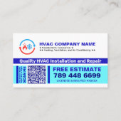 HVACロゴ & QRコード & キャッチコピー | 設置 & 修理 名刺 (正面)