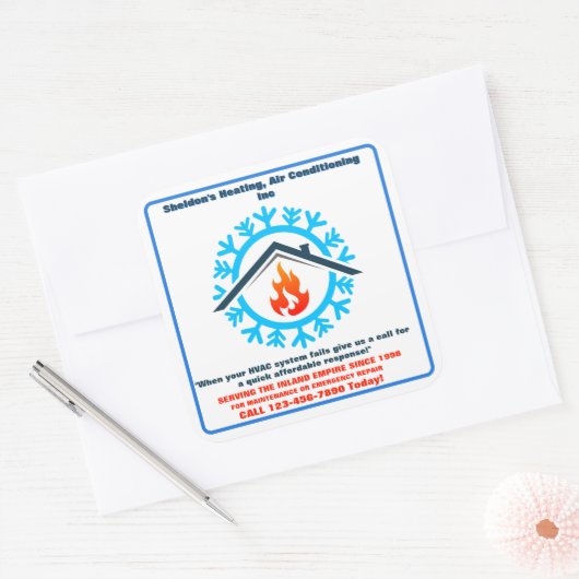 HVAC会社カスタマイズ炉ACユニット広告2 スクエアシール (封筒)