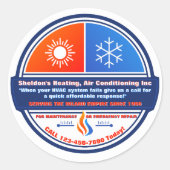 HVAC会社カスタマイズ炉ACユニット広告 ラウンドシール (正面)