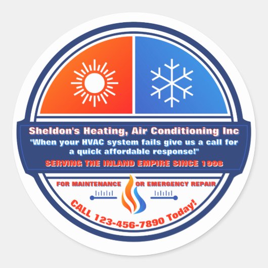 HVAC会社カスタマイズ炉ACユニット広告 ラウンドシール (正面)
