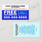 HVAC技術者および請負業者のスローガン | 見積もり 名刺 (正面/裏面)