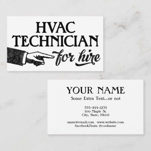 HVAC技術者の名刺 – カッコいいヴィンテージ 名刺 (正面/裏面)