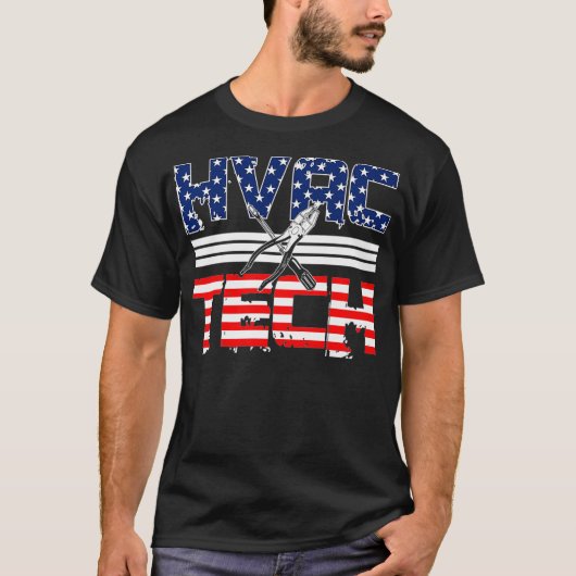 HVAC技術者ギフト愛国的なアメリカ国旗の技術 Tシャツ (正面)