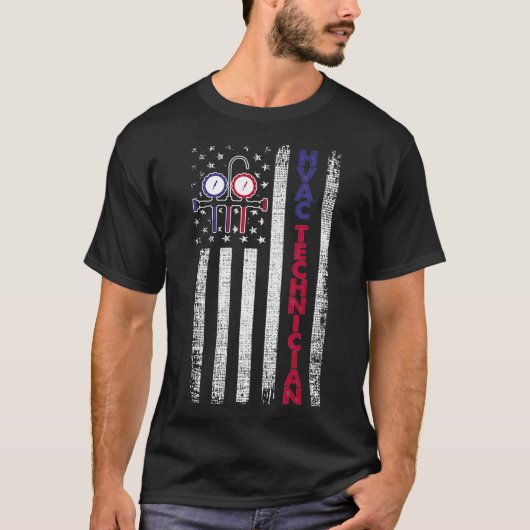HVAC技術者メンズアメリカ国旗USAヴィンテージギフト Tシャツ (正面)