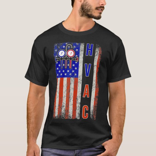 HVAC技術者男性アメリカ国旗USAヴィンテージギフト Tシャツ (正面)