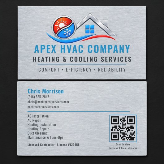 HVAC暖房エアコンQRコード メタリック 名刺