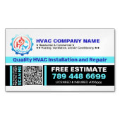 HVAC サービス (カスタムロゴ, 名前, QRコード, キャッチコピー) マグネット名刺 (正面)