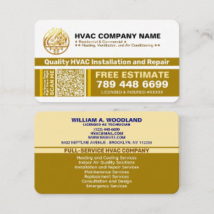 HVAC 会社ロゴ、スローガン、QR コード ラグジュアリー ゴールド 名刺