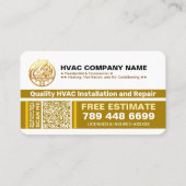HVAC 会社ロゴ、スローガン、QR コード | ラグジュアリー ゴールド 名刺 (正面)