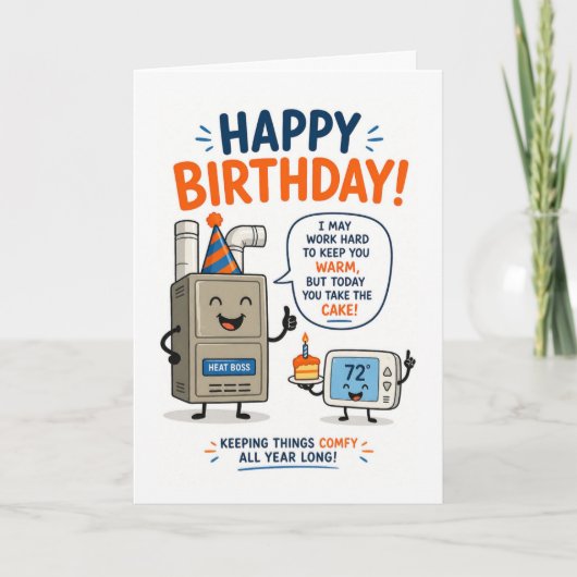 HVAC 誕生日 おもしろ 暖かいお祝い デザイン カード (正面)