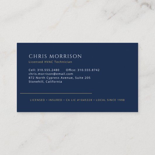 HVAC AC Heating Cooling Heat Service Tech 名刺 (裏面)
