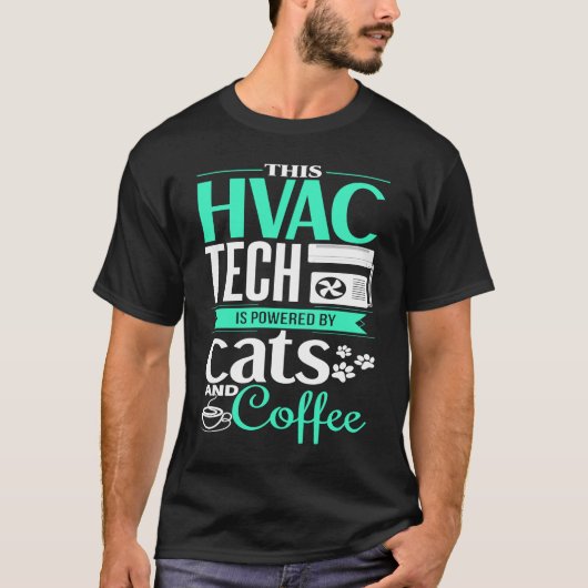 HVAC Cat Coffee HVAC Tech HVAC技術者 Tシャツ (正面)