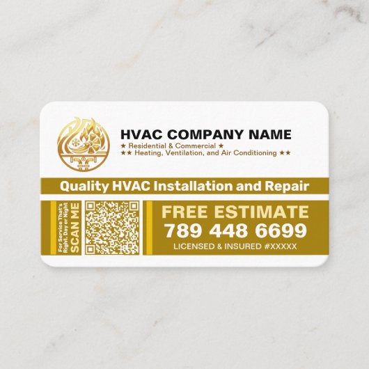 HVAC Company Logo, Slogans & Qr Code | Luxury Gold 名刺 (正面)