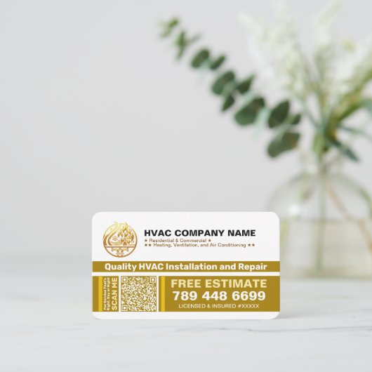 HVAC Company Logo, Slogans & Qr Code | Luxury Gold 名刺 (スタンド正面)